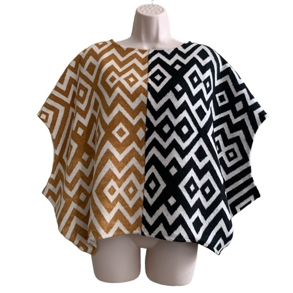 𝅺ivy Jane Sweater Poncho Pullover Style Top Mixed Geometric Print - Picture 1 of 13